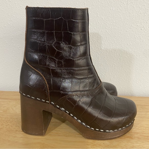 Swedish Hasbeen 60s Boot Clog Ankle Bootie 36 Dark Brown Croc Leather - Picture 5 of 12